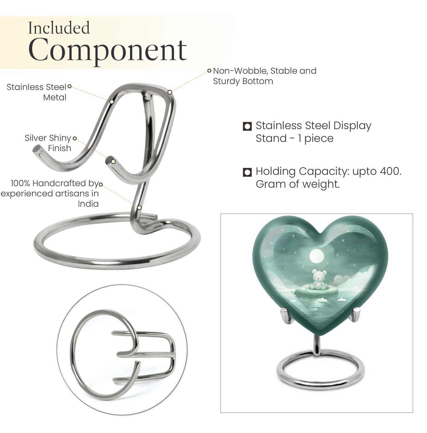 heart-shaped aluminium bear urn.