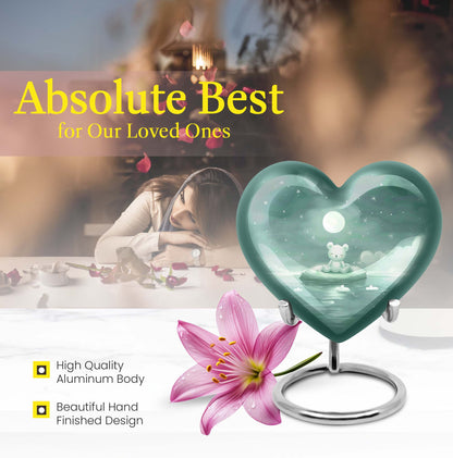 heart-shaped aluminium bear urn.