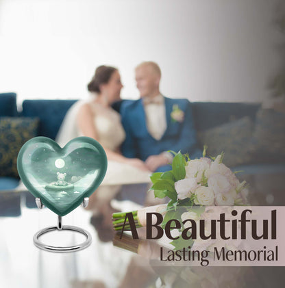 heart-shaped aluminium bear urn.