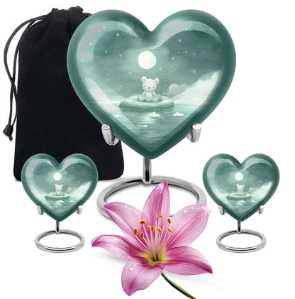 heart-shaped aluminium bear urn.