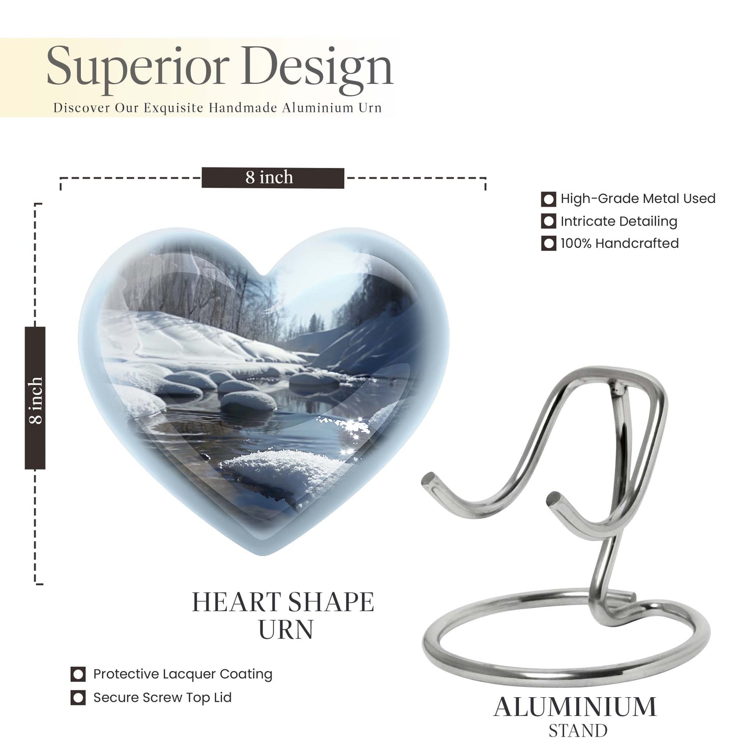 10-inch Mountains Urn, heart-shaped modern