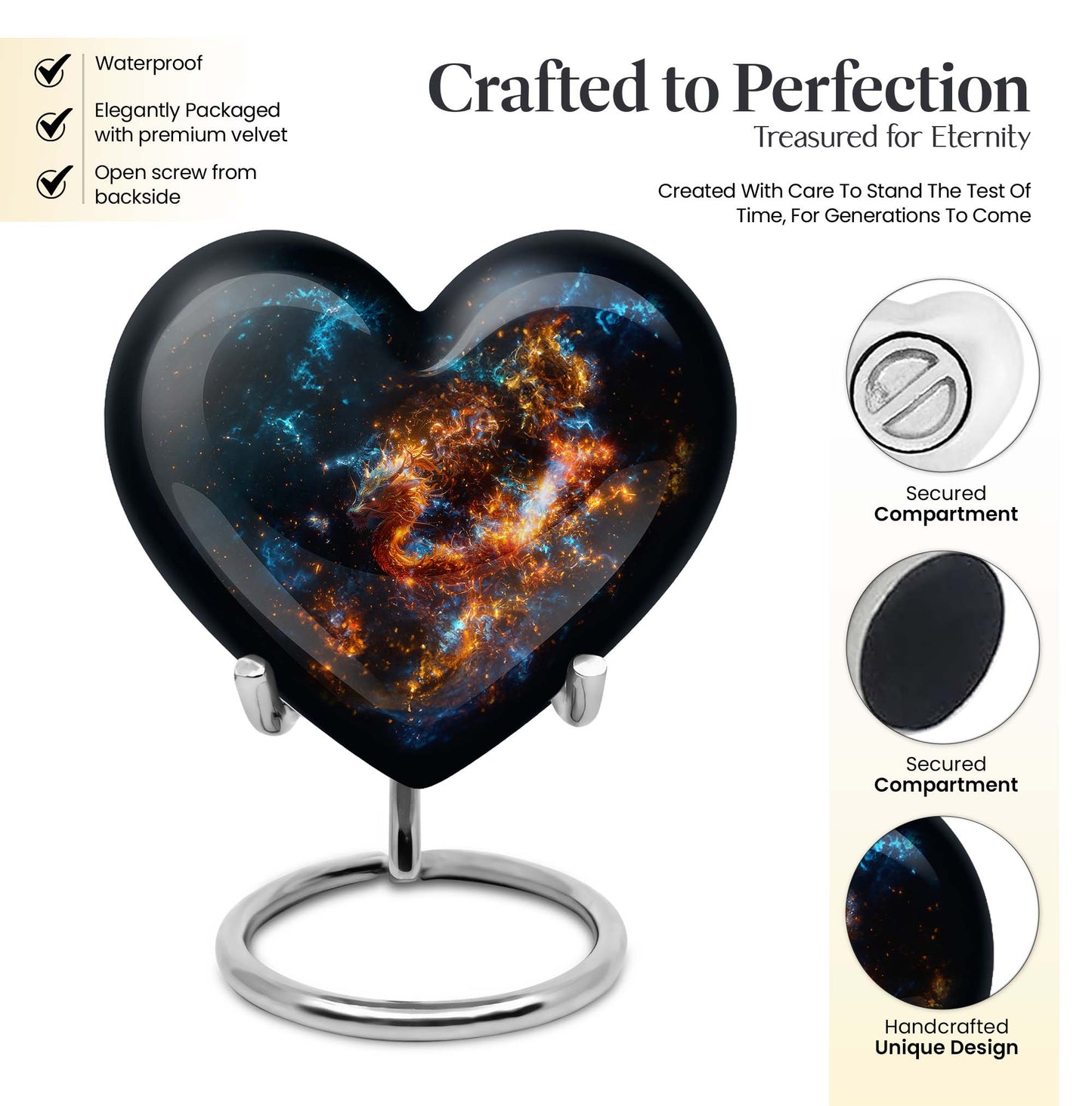 Heart urn for adult male ashes