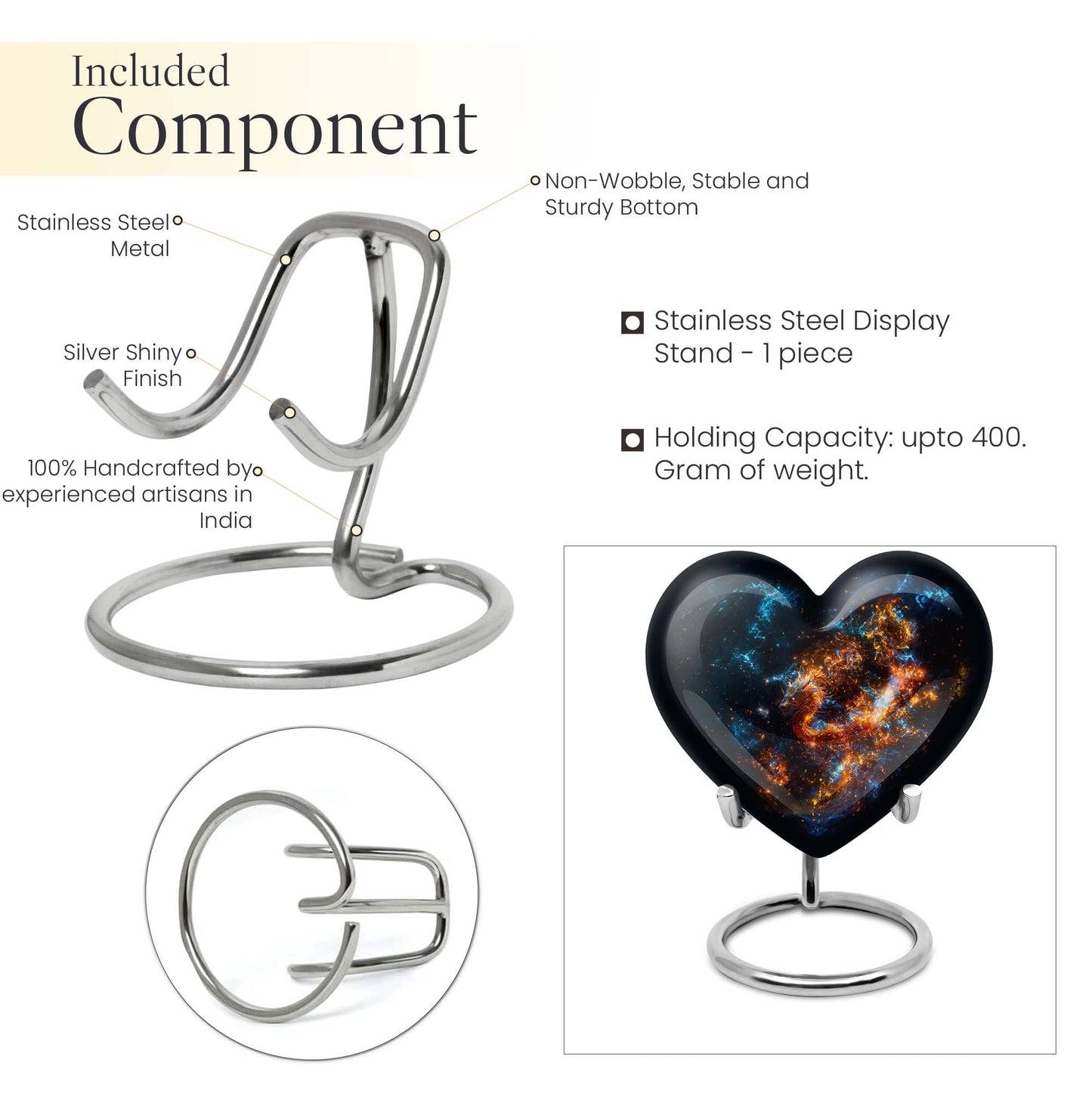 Heart urn for adult male ashes