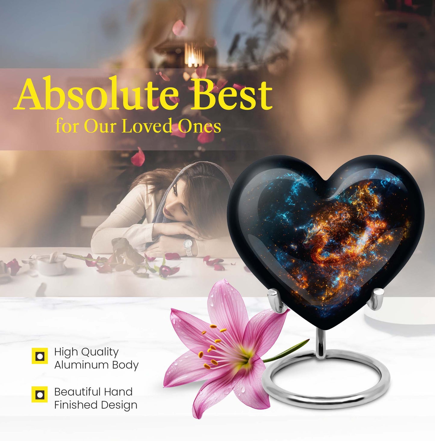 Heart urn for adult male ashes