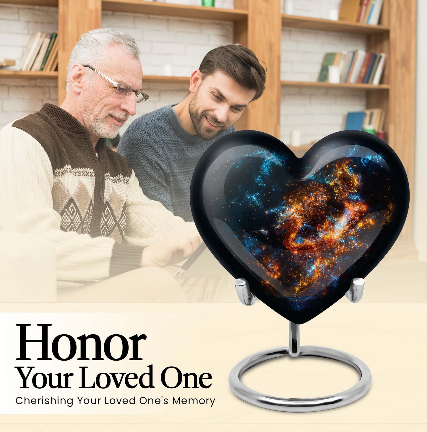 Heart urn for adult male ashes