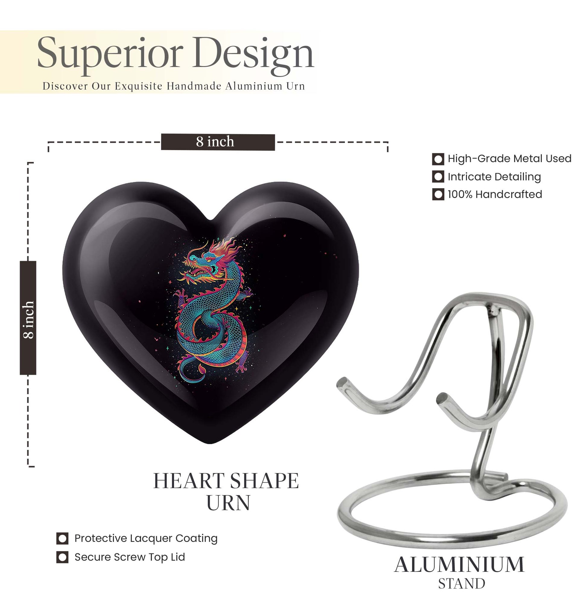  Dragon Urn for ashes, Heart Designed Memorial Urn 