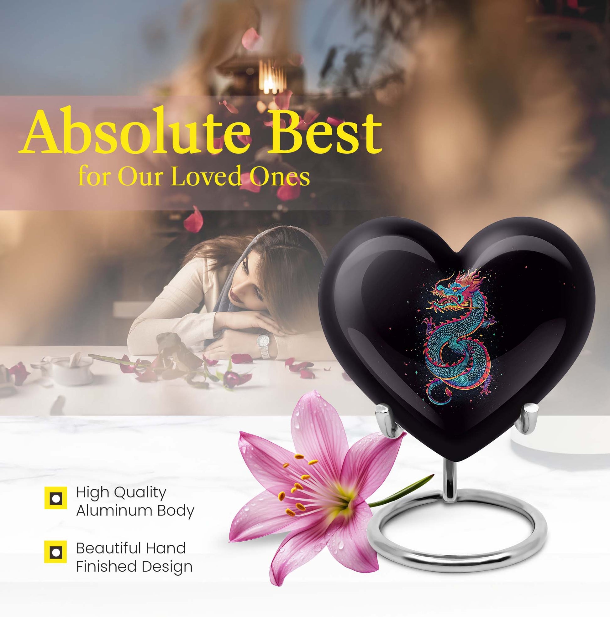  Dragon Urn for ashes, Heart Designed Memorial Urn 