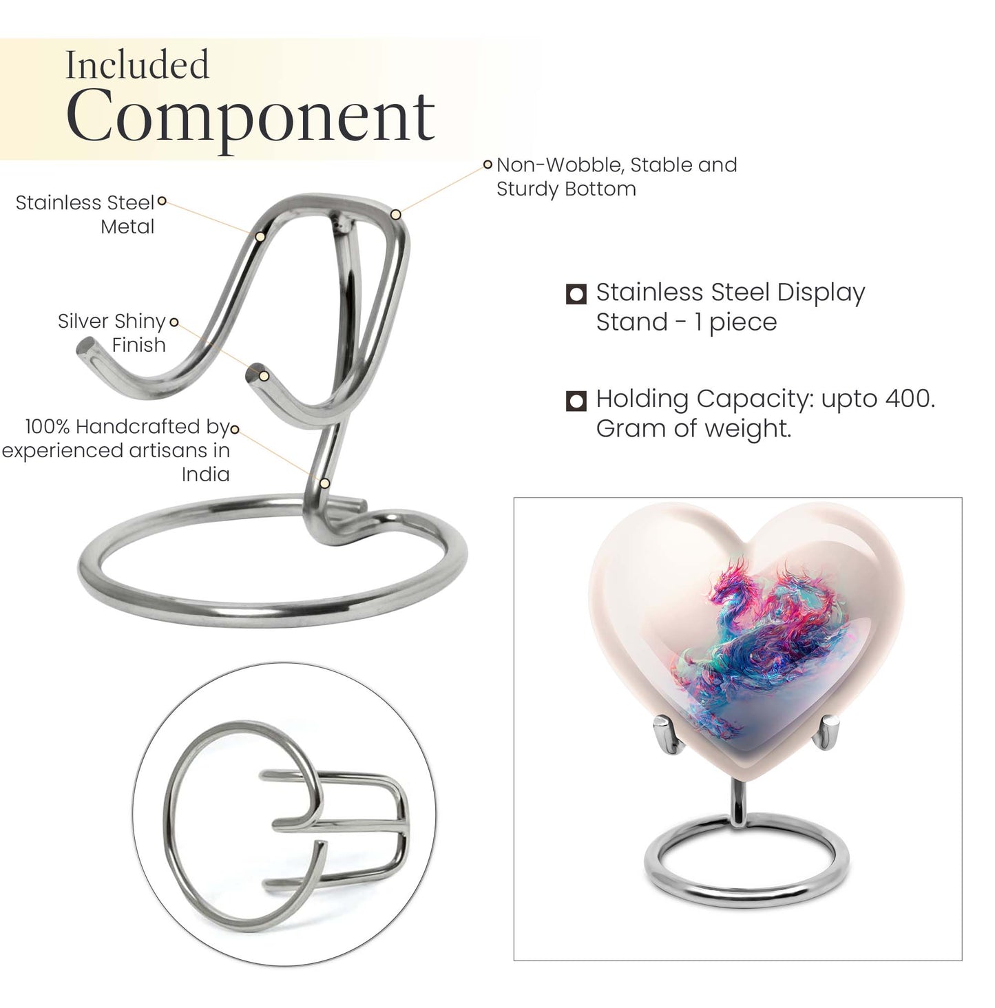 10-inch heart-shaped dragon urn, 