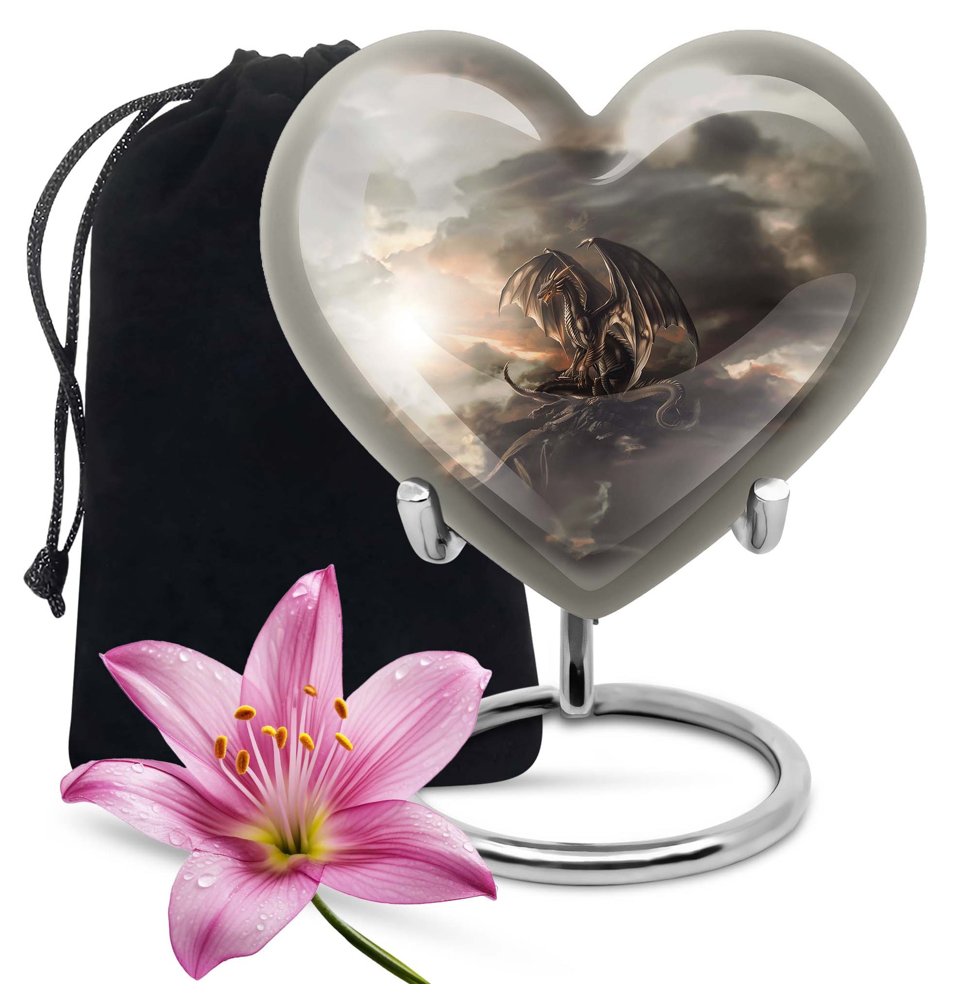 heart-shaped dragon urn