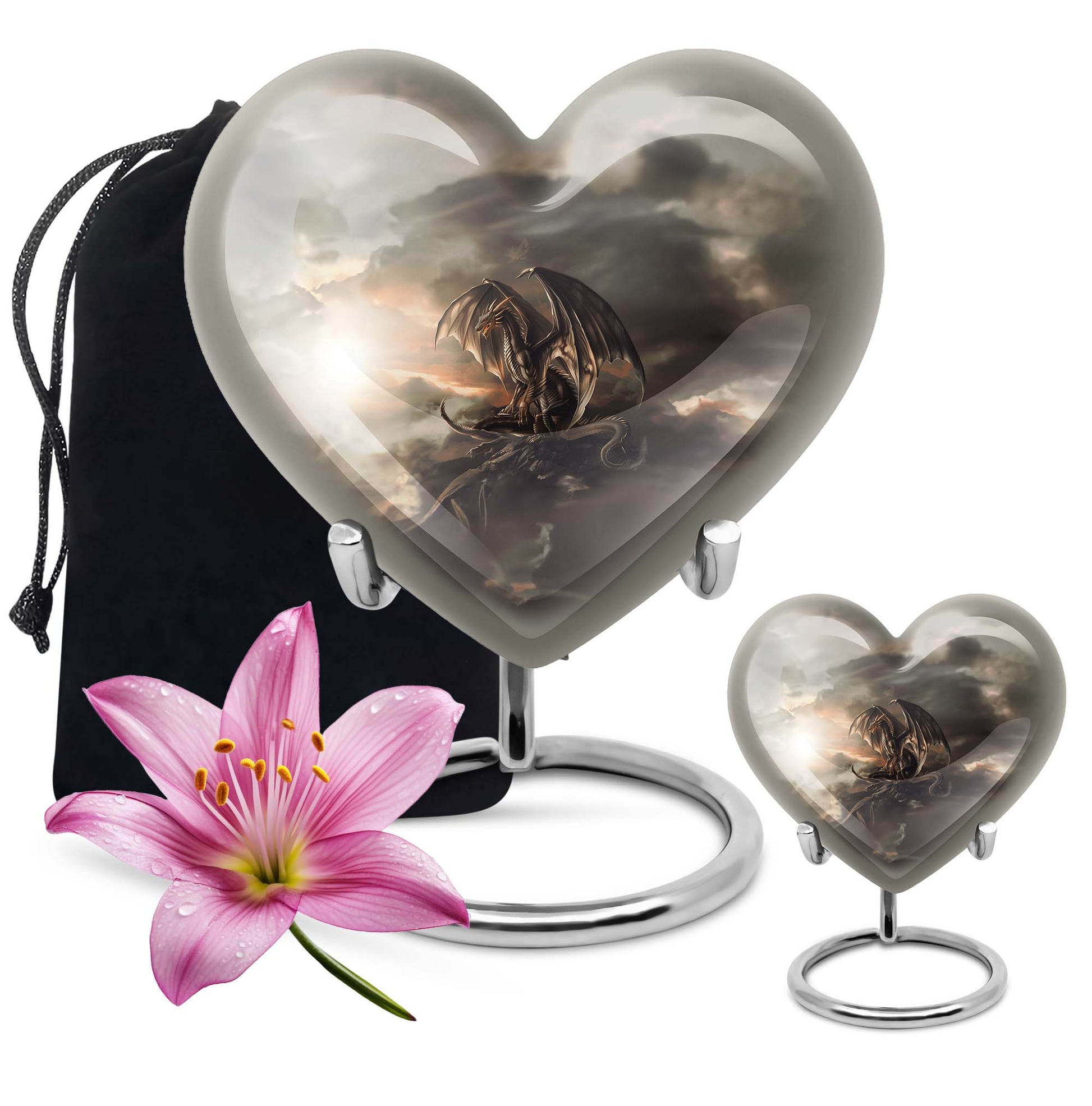 heart-shaped dragon urn