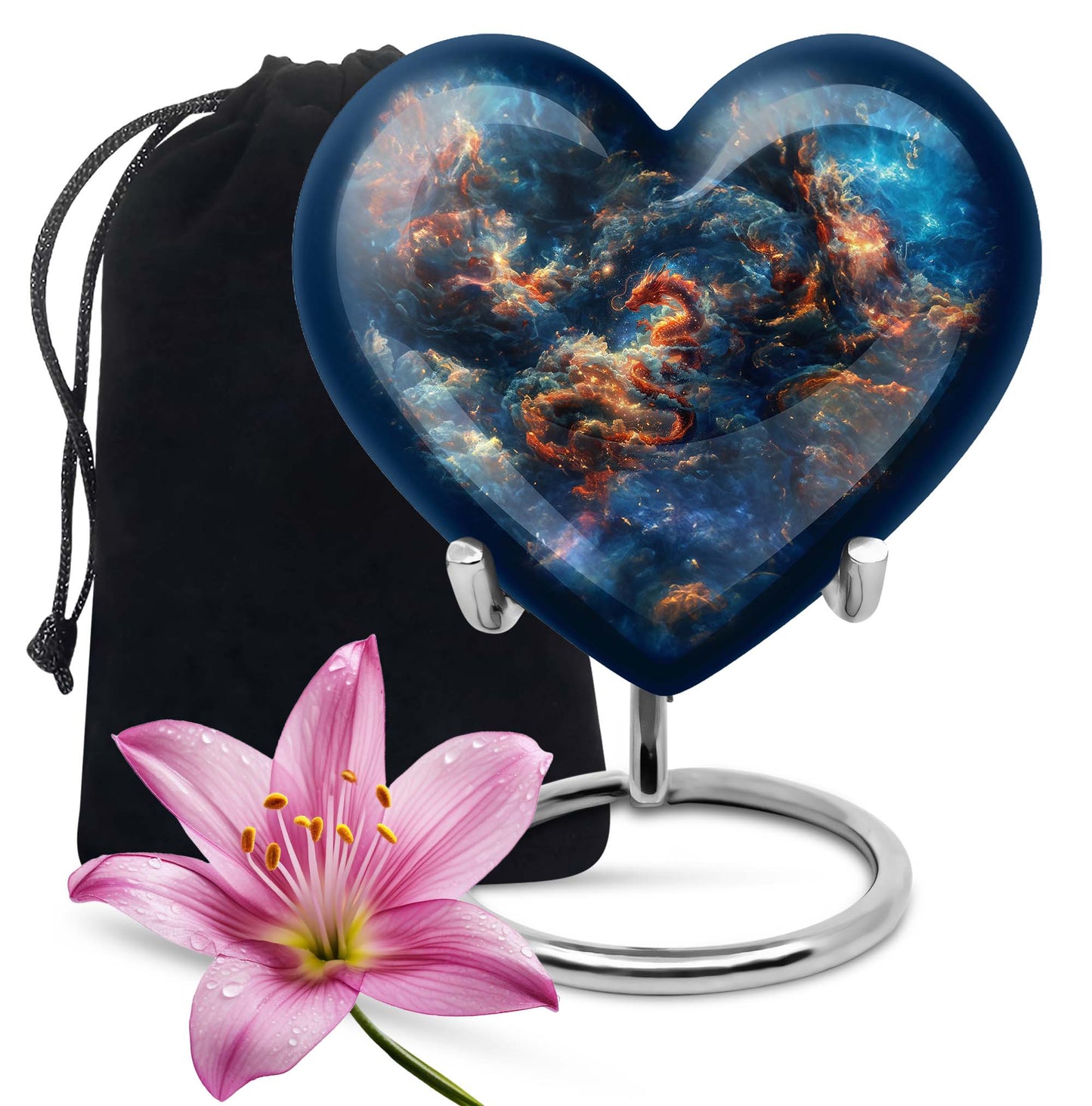10-inch dragon urn in abstract heart design,
