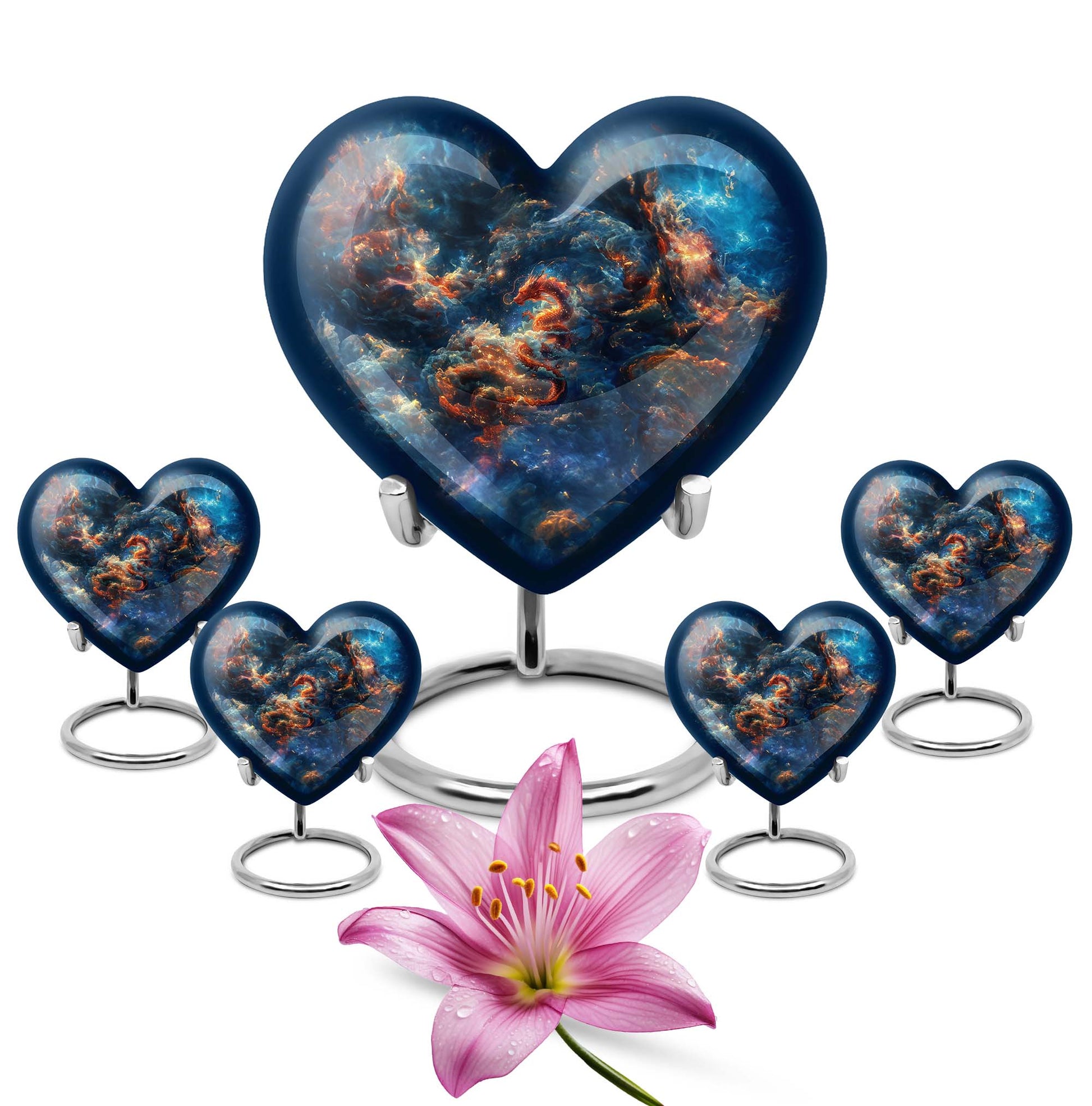 10-inch dragon urn in abstract heart design,