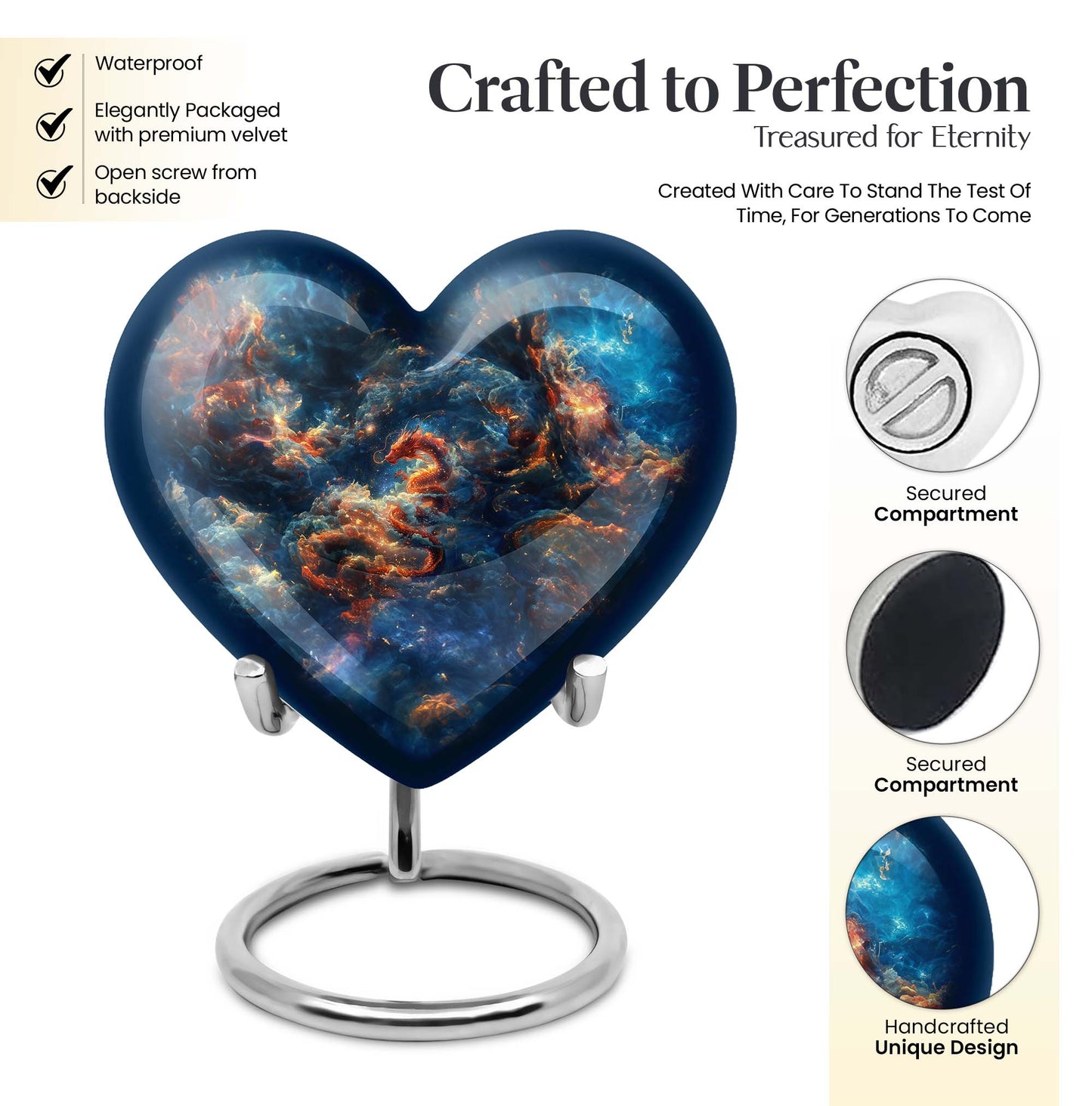 10-inch dragon urn in abstract heart design,