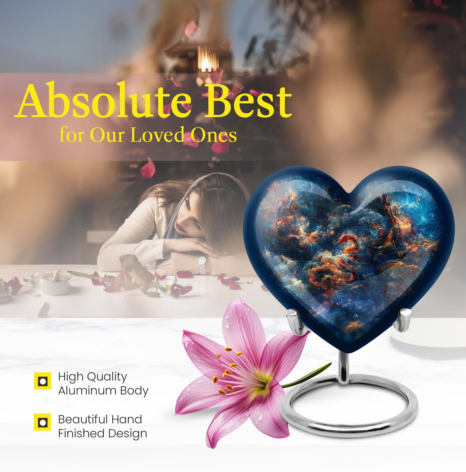 10-inch dragon urn in abstract heart design,