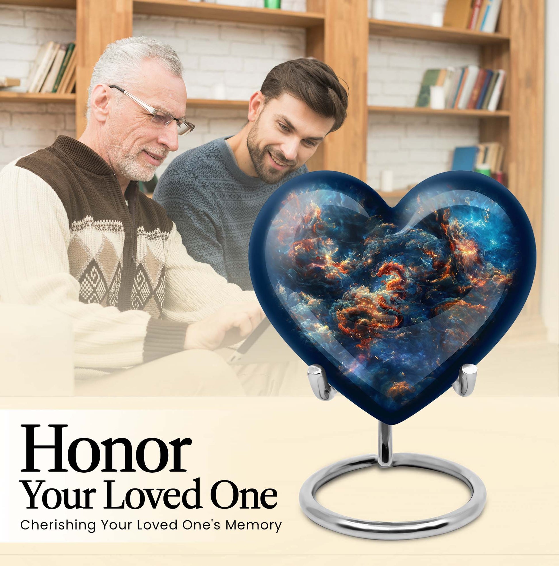 10-inch dragon urn in abstract heart design,