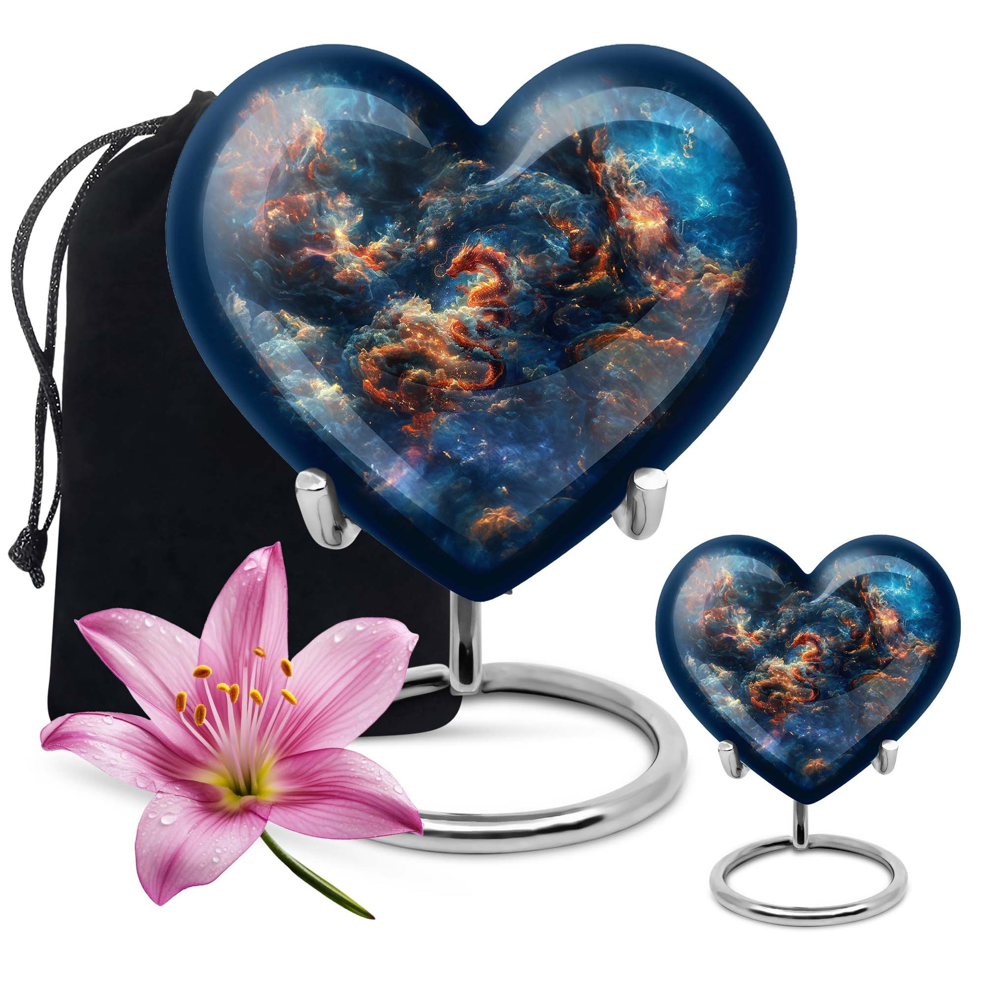 10-inch dragon urn in abstract heart design,