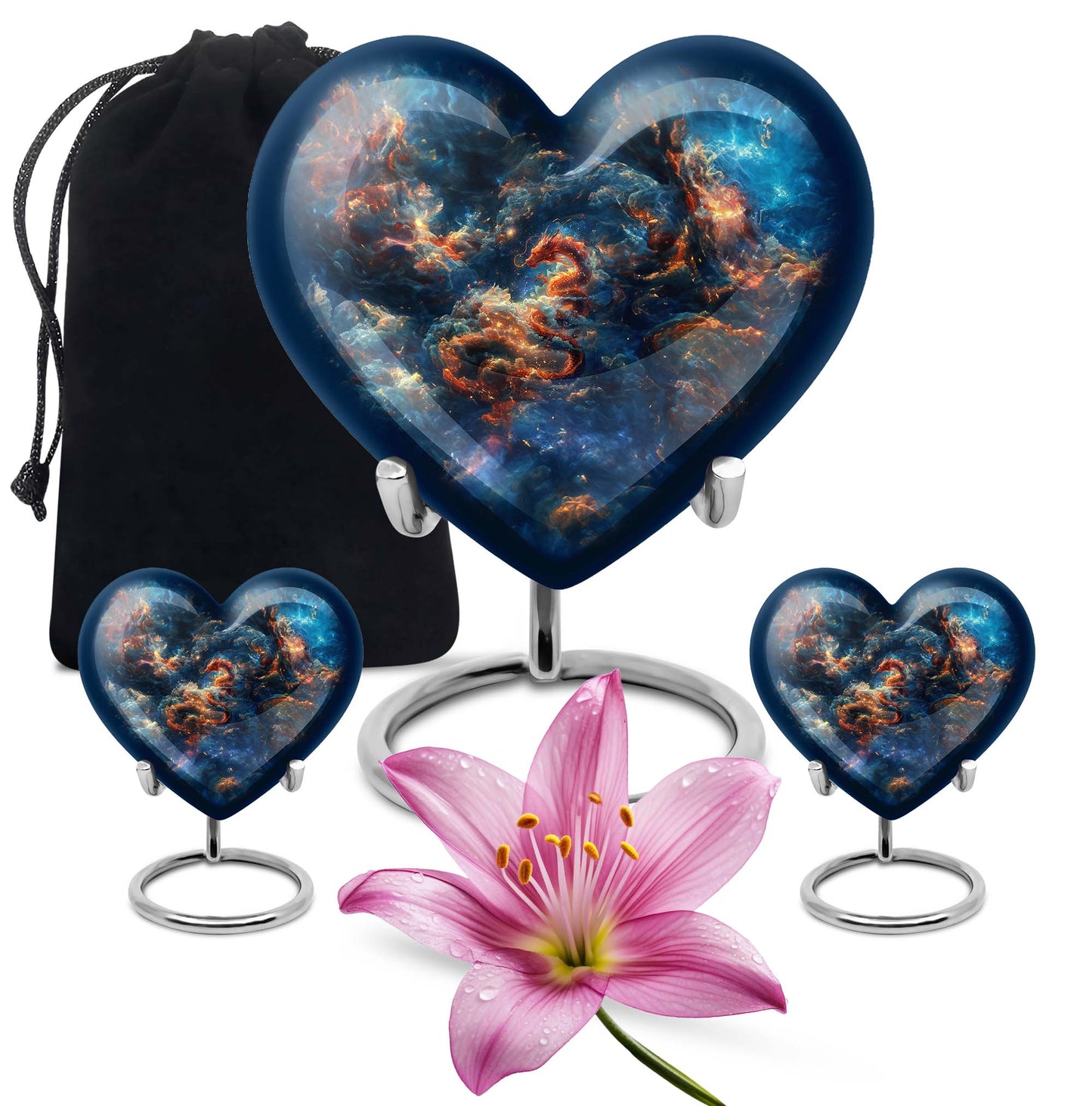 10-inch dragon urn in abstract heart design,