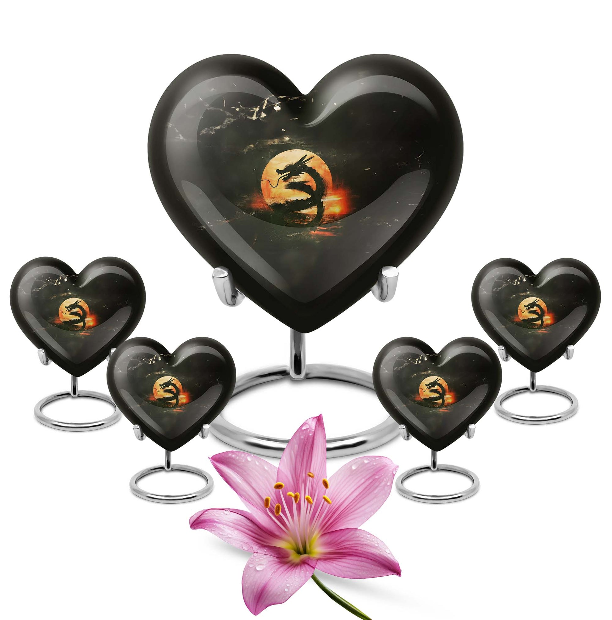 Heart-shaped dragon urn for women's ashes