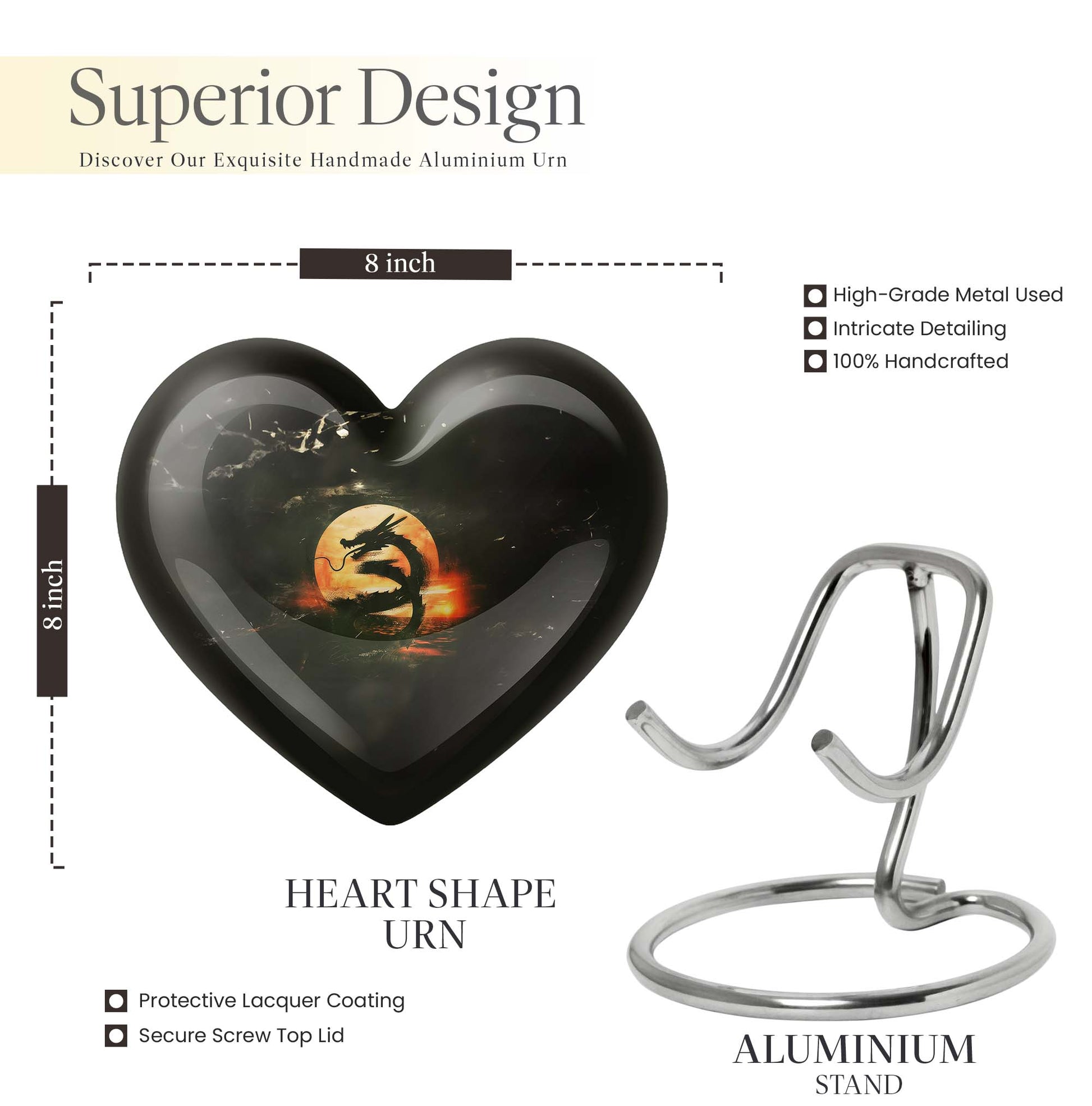 Heart-shaped dragon urn for women's ashes
