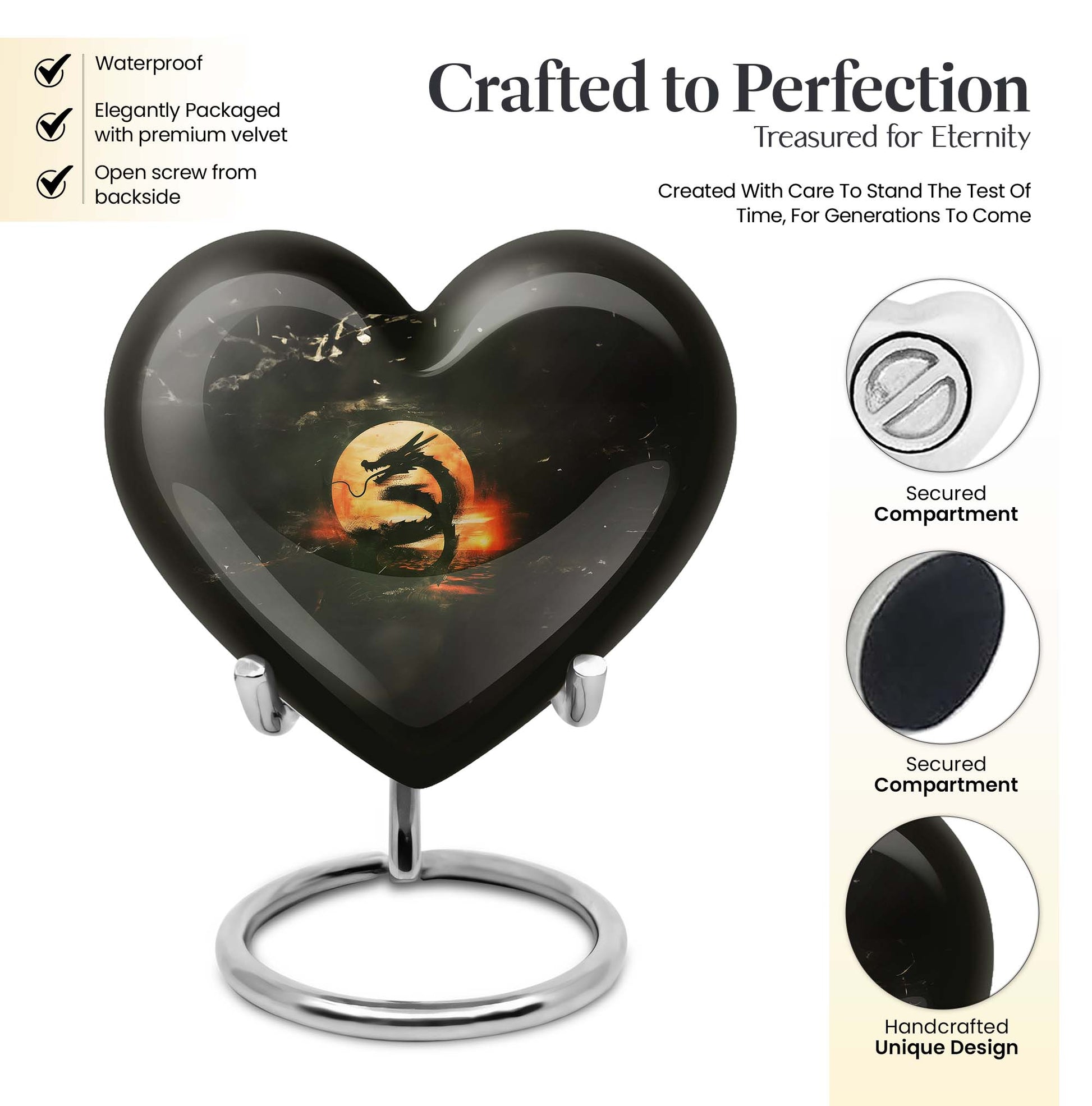 Heart-shaped dragon urn for women's ashes