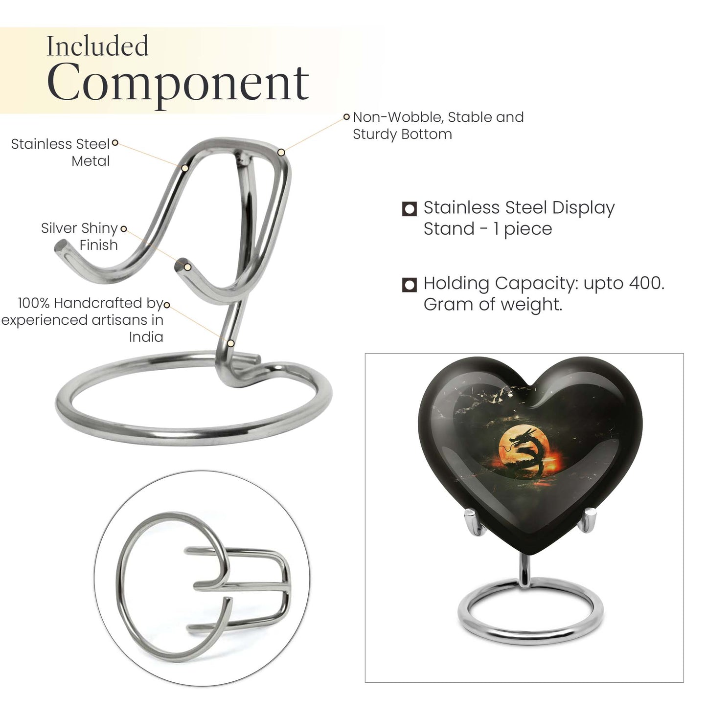 Heart-shaped dragon urn for women's ashes