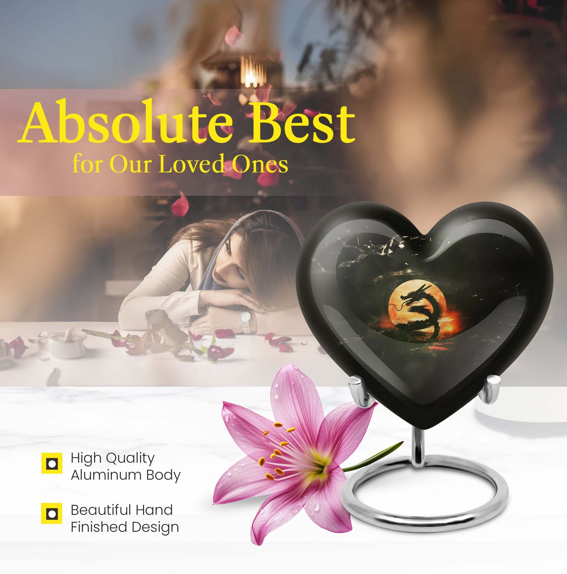 Heart-shaped dragon urn for women's ashes