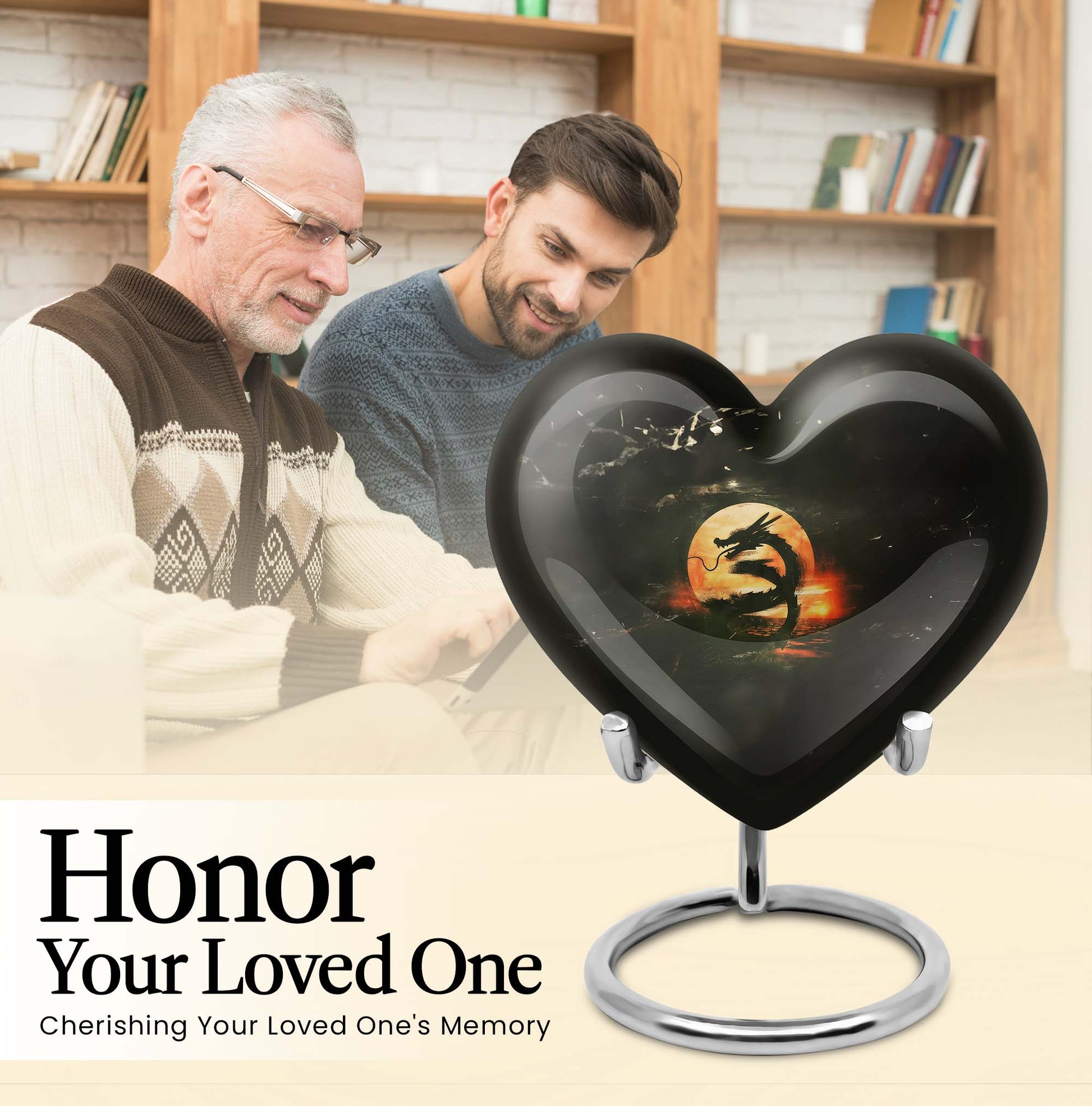 Heart-shaped dragon urn for women's ashes