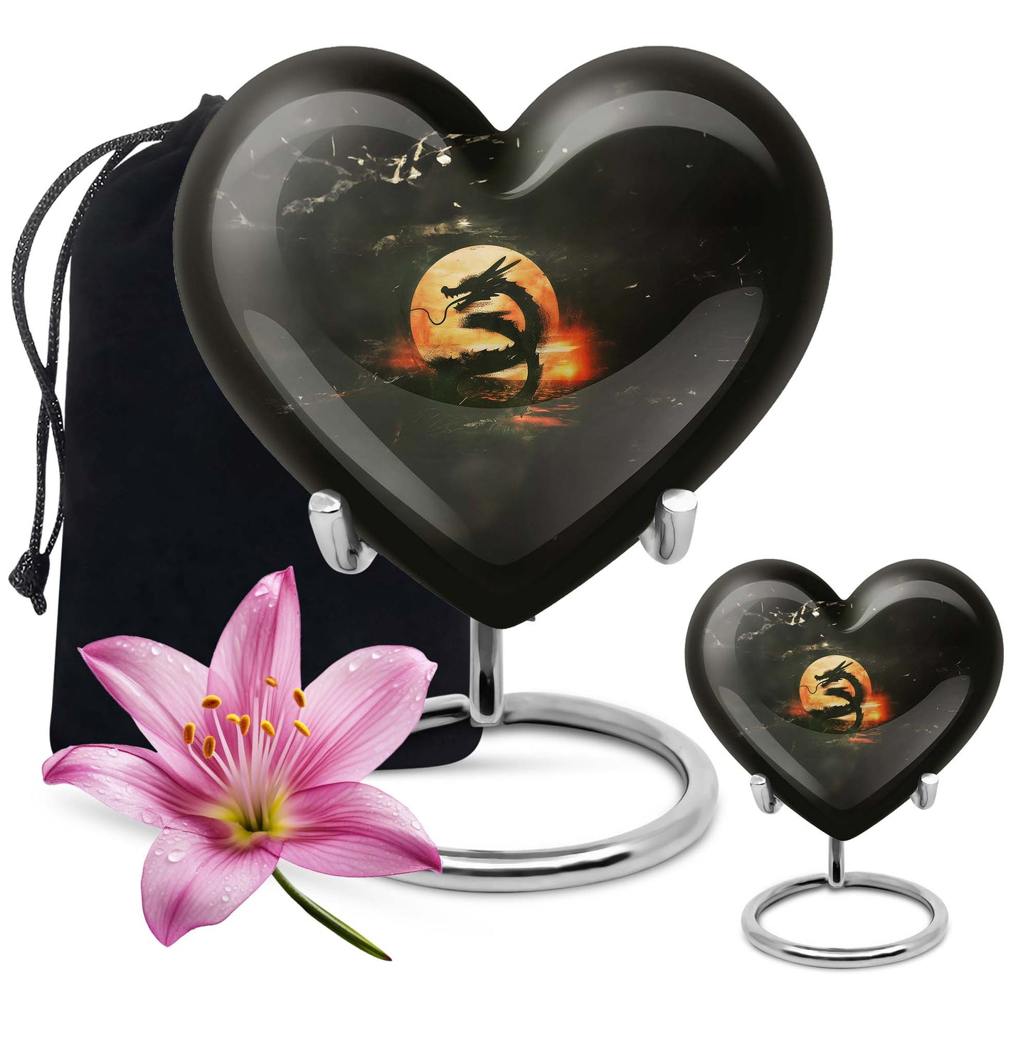 Heart-shaped dragon urn for women's ashes