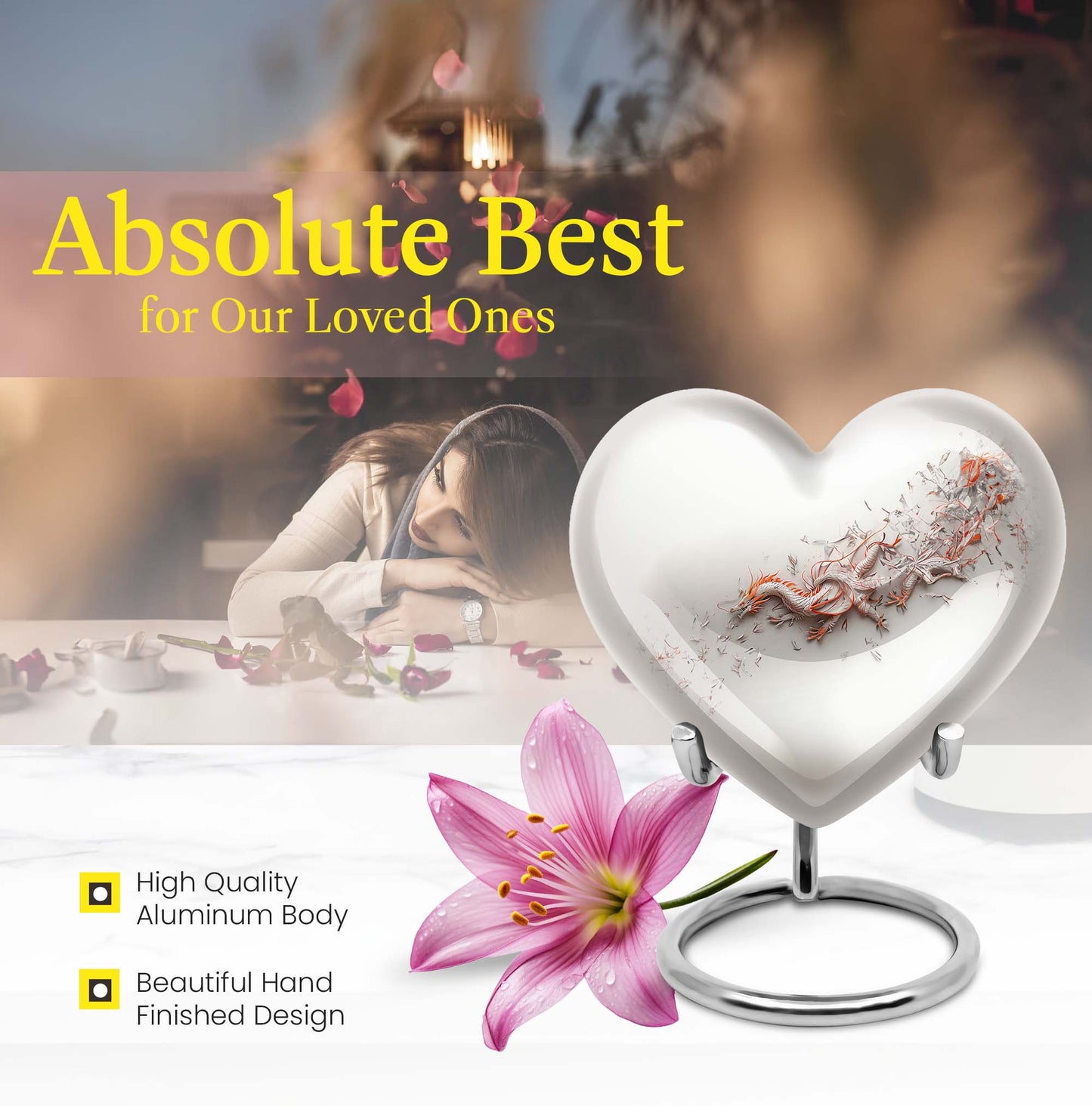  dragon themed heart urn for male adults, 