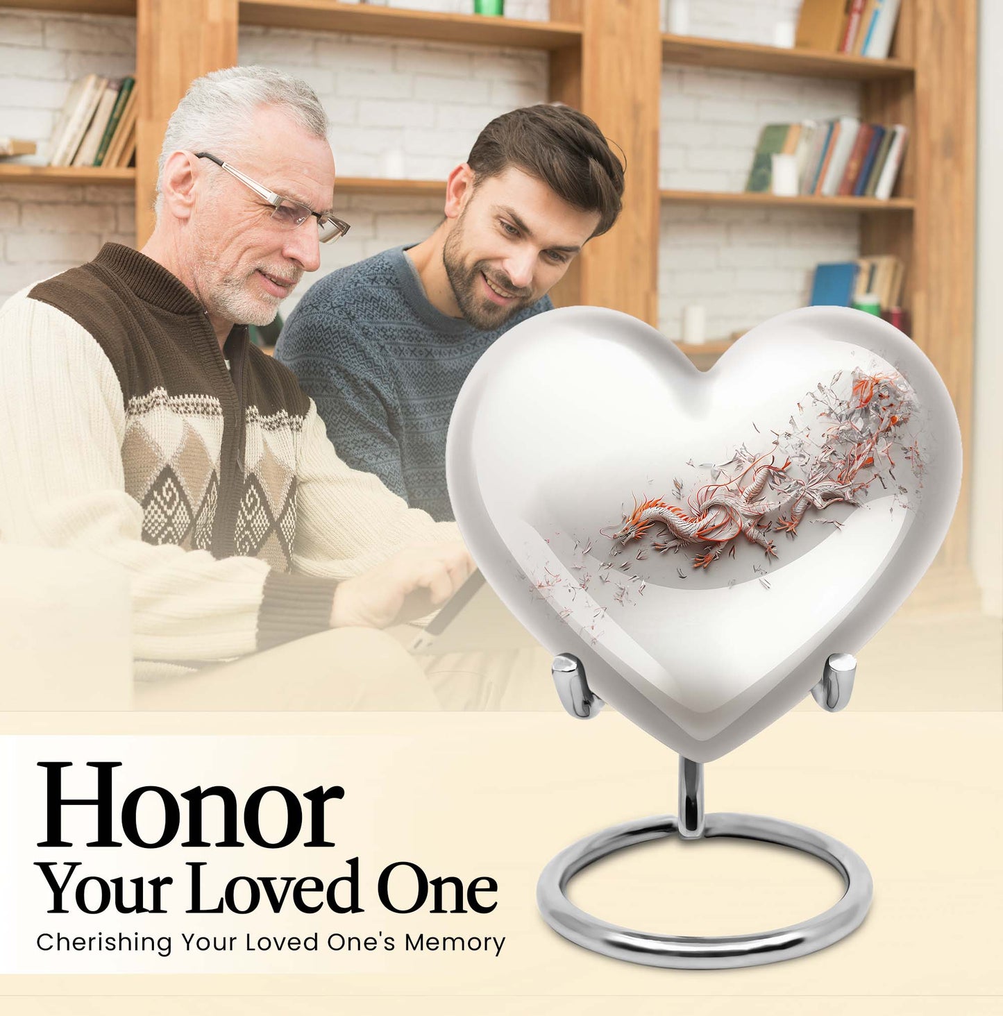  dragon themed heart urn for male adults, 