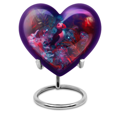 heart shaped Puffin bird urn