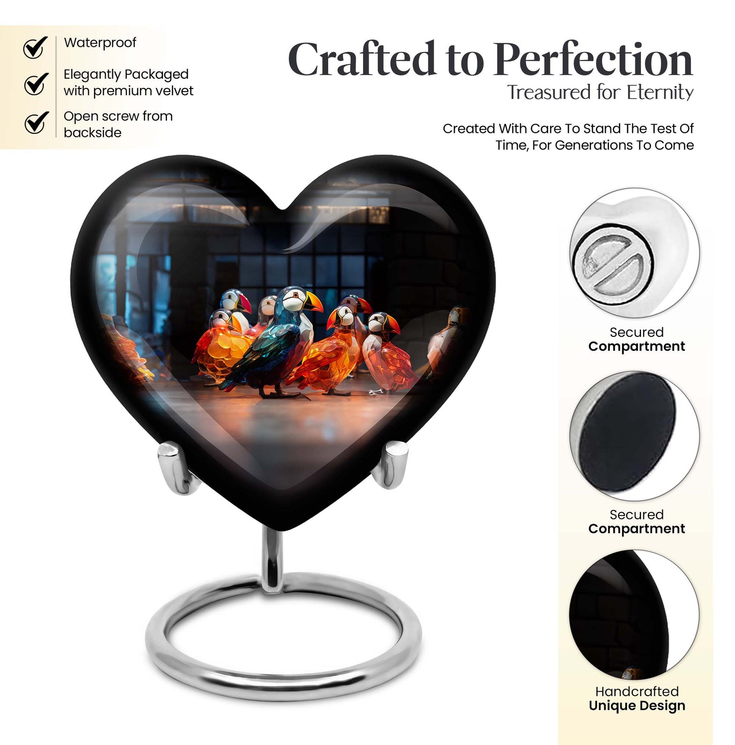Puffin bird heart design urn for ashe