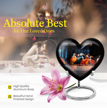 Puffin bird heart design urn for ashe