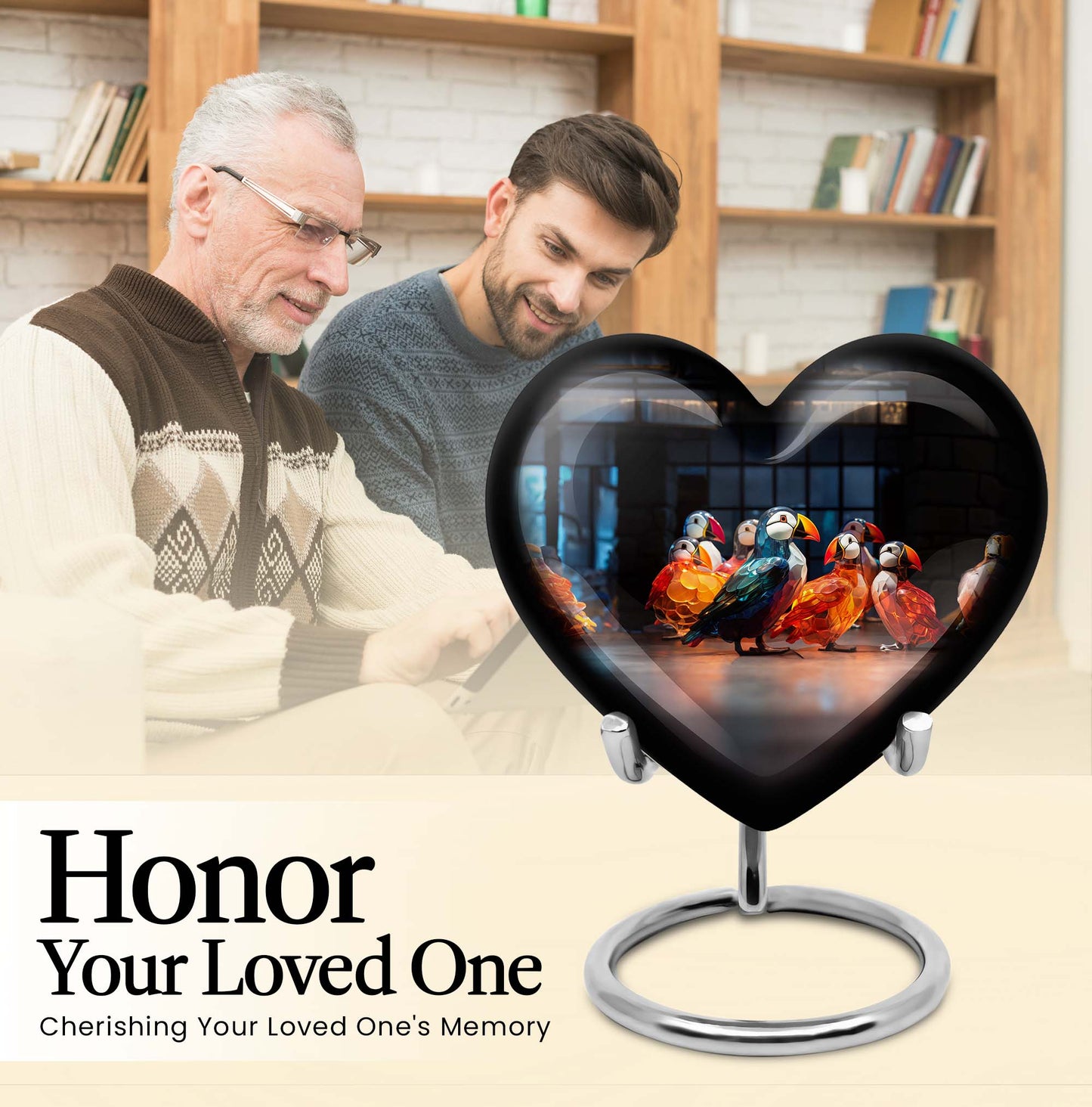 Puffin bird heart design urn for ashe