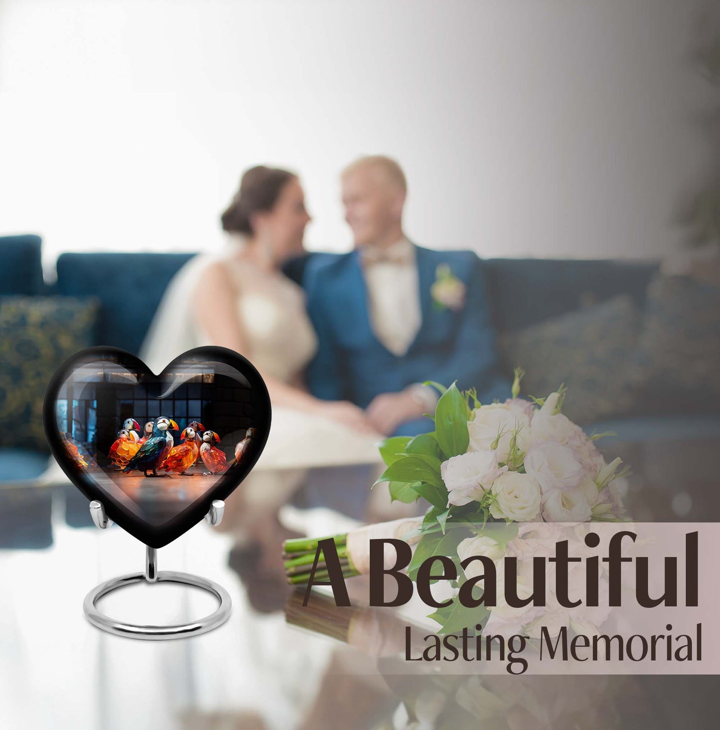 Puffin bird heart design urn for ashe