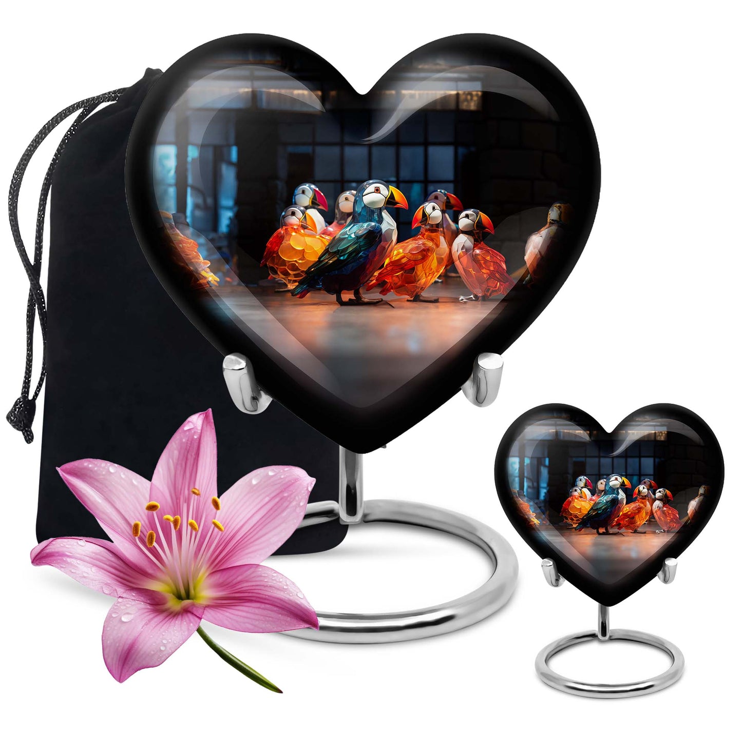 Puffin bird heart design urn for ashe