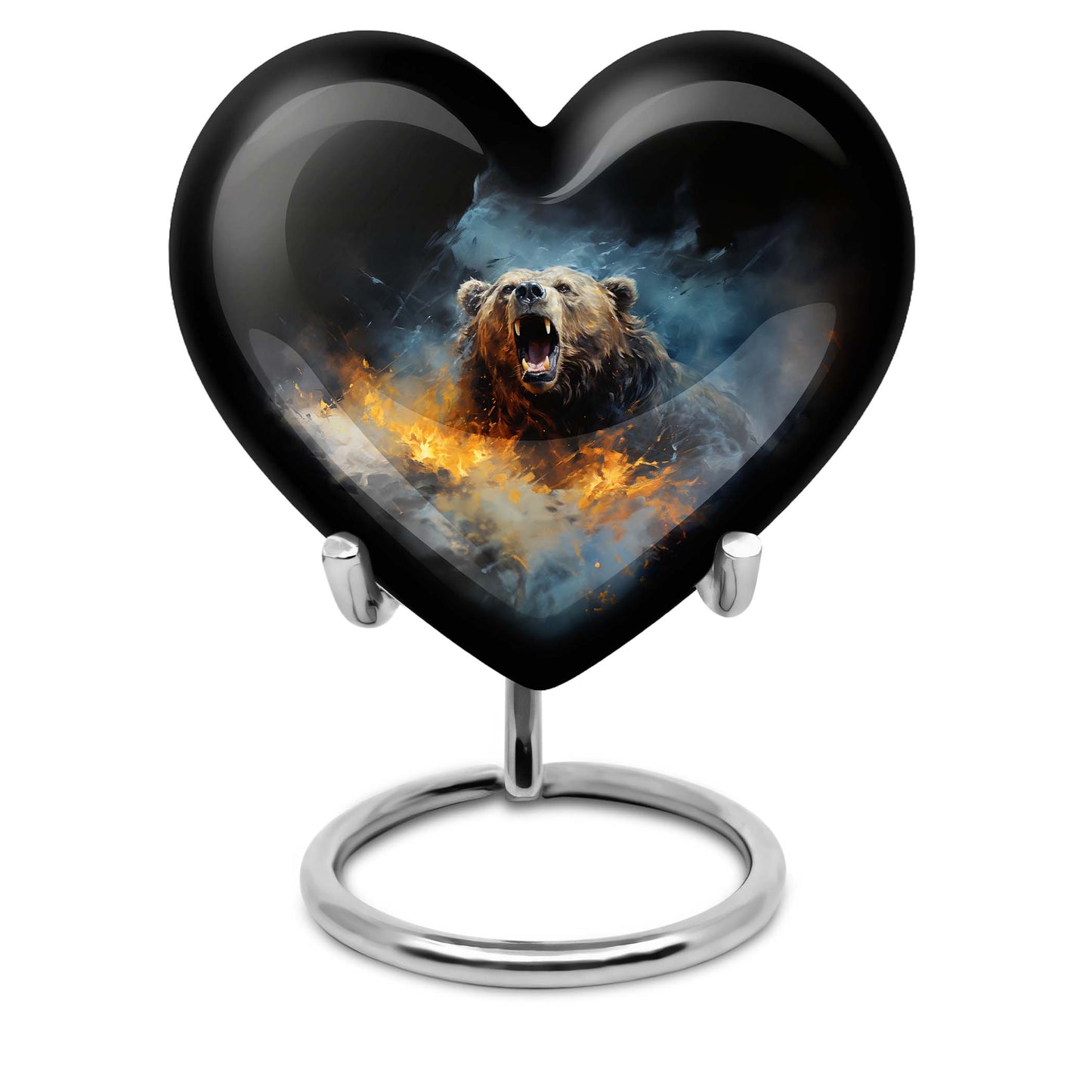 10-inch Grizzly bear urn, heart-shaped aluminium