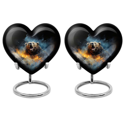 10-inch Grizzly bear urn, heart-shaped aluminium