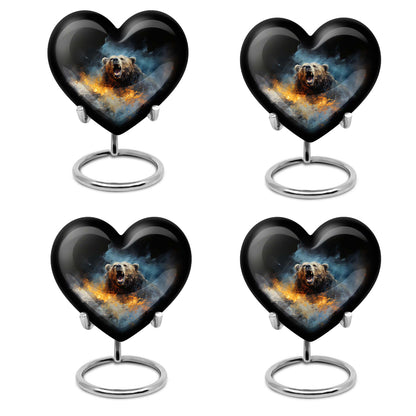 10-inch Grizzly bear urn, heart-shaped aluminium