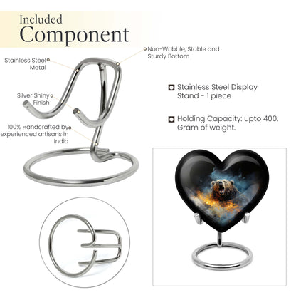 10-inch Grizzly bear urn, heart-shaped aluminium