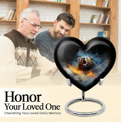 10-inch Grizzly bear urn, heart-shaped aluminium