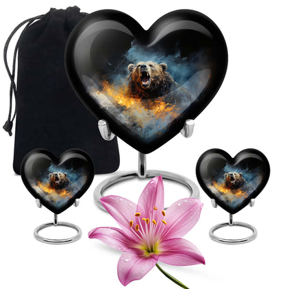 10-inch Grizzly bear urn, heart-shaped aluminium