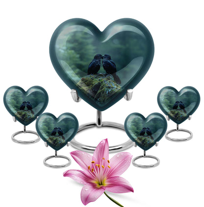 Heart-shaped crow cremation urn