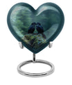 Heart-shaped crow cremation urn