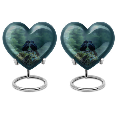 Heart-shaped crow cremation urn