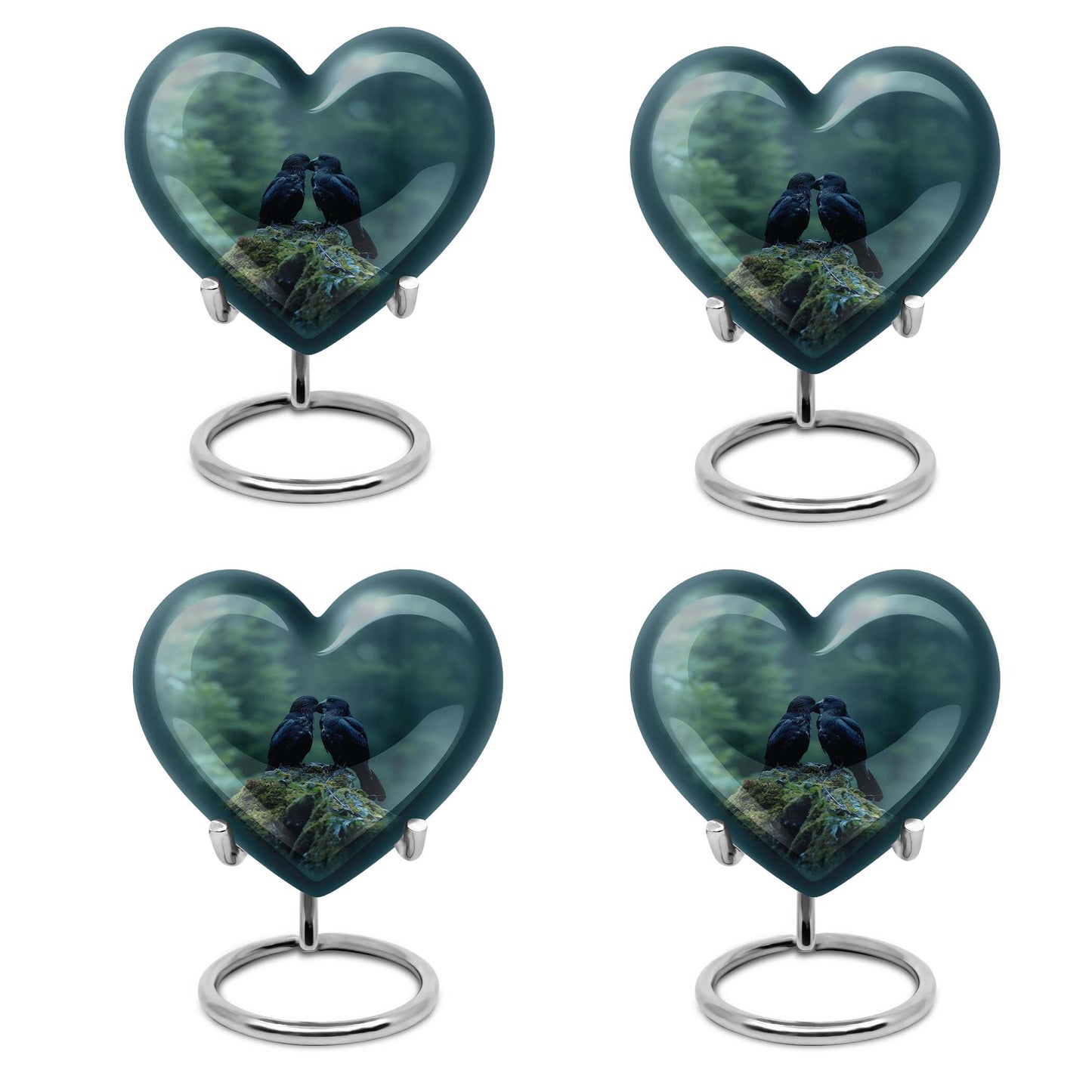 Heart-shaped crow cremation urn