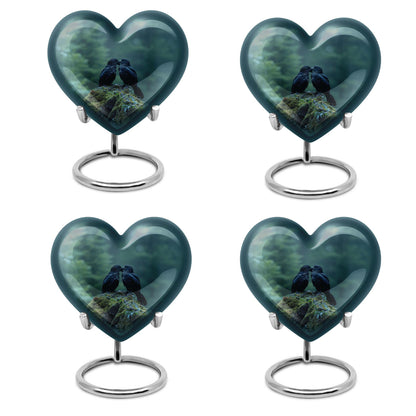 Heart-shaped crow cremation urn
