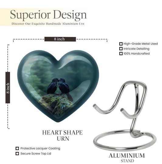 Heart-shaped crow cremation urn