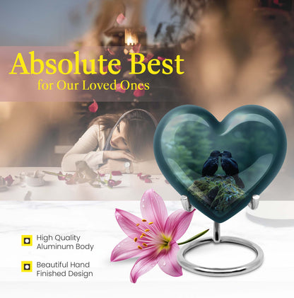 Heart-shaped crow cremation urn