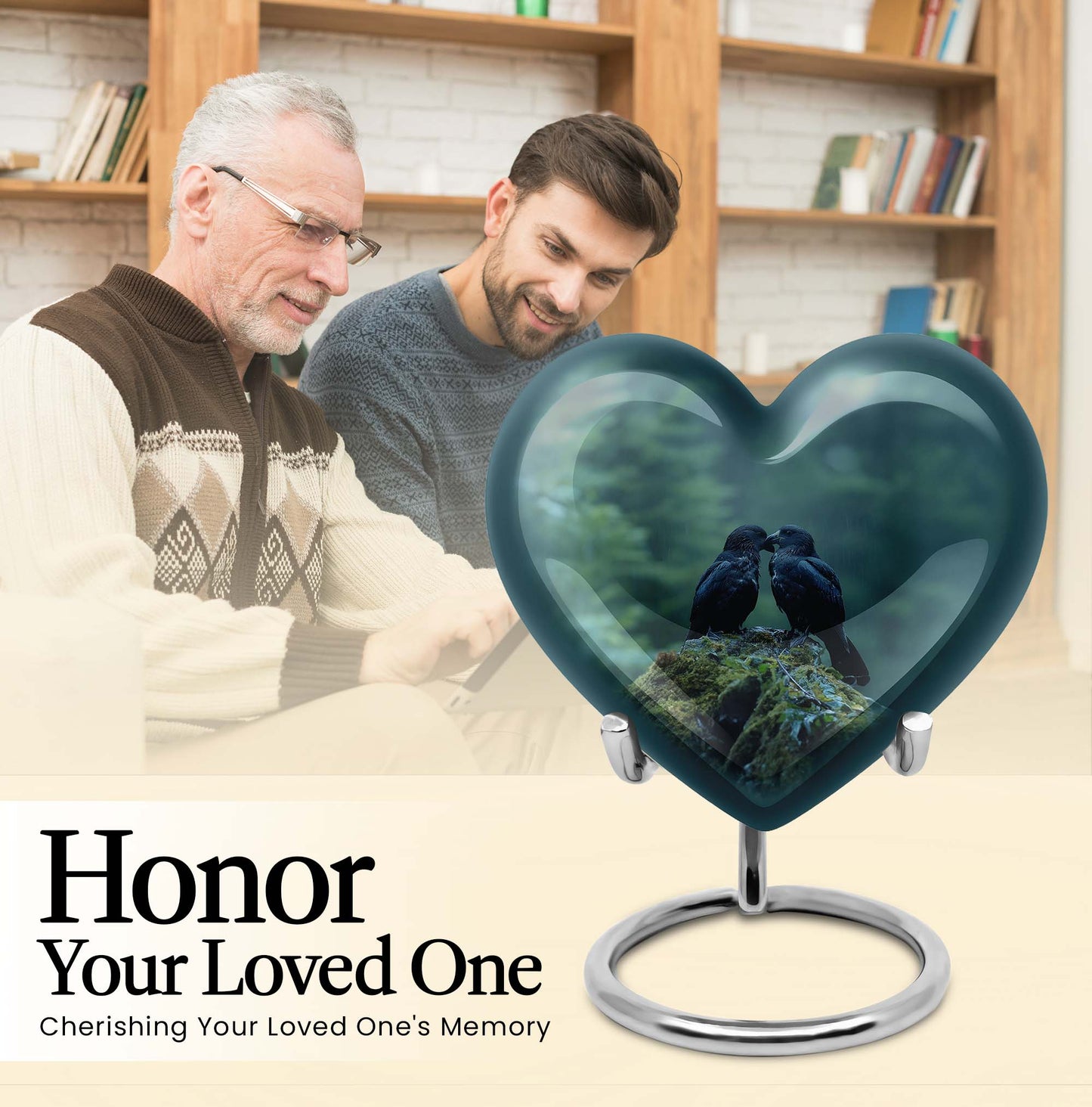 Heart-shaped crow cremation urn
